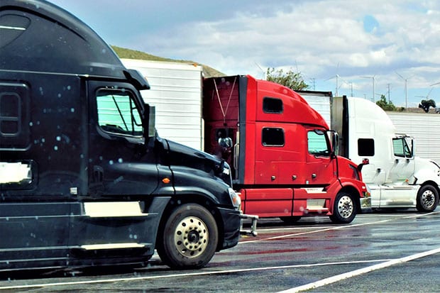 Trucks parked at a truck stop